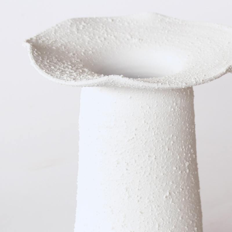 White Ceramic Vase Fluted Top - Fabulous Flowers & Gifts close-up of textured fluted rim, matte ceramic detail.