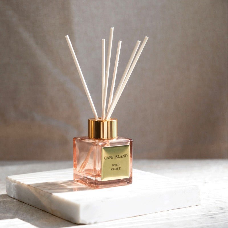 Cape Island diffuser with reeds on a marble surface