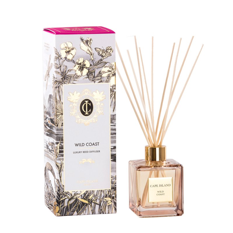 Cape Island Wild Coast reed diffuser with packaging on a white background