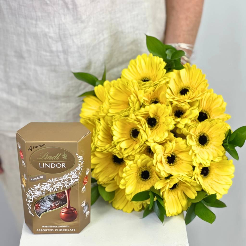 Yellow Gerbera with Lindt Truffles for flower delivery in Cape Town by Fabulous Flowers