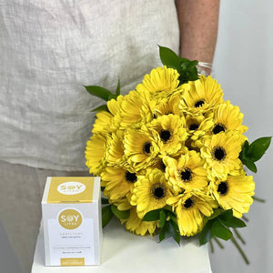Yellow Gerbera with SOY Lites Candle - Fabulous Flowers