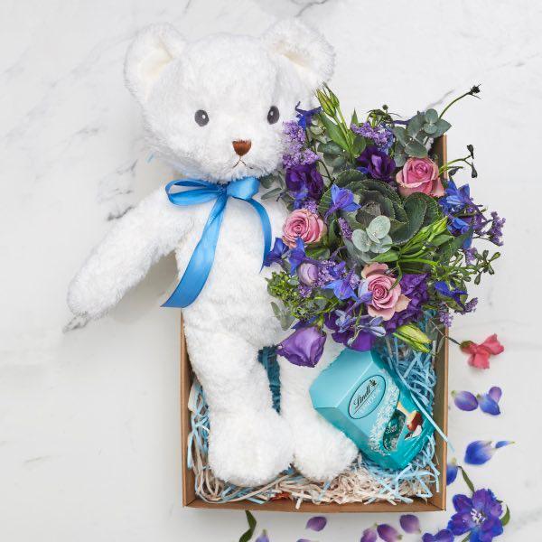Baby Boy Gift Box - Fabulous Flowers Cape Town Flower Delivery, teddy bear, chocolate