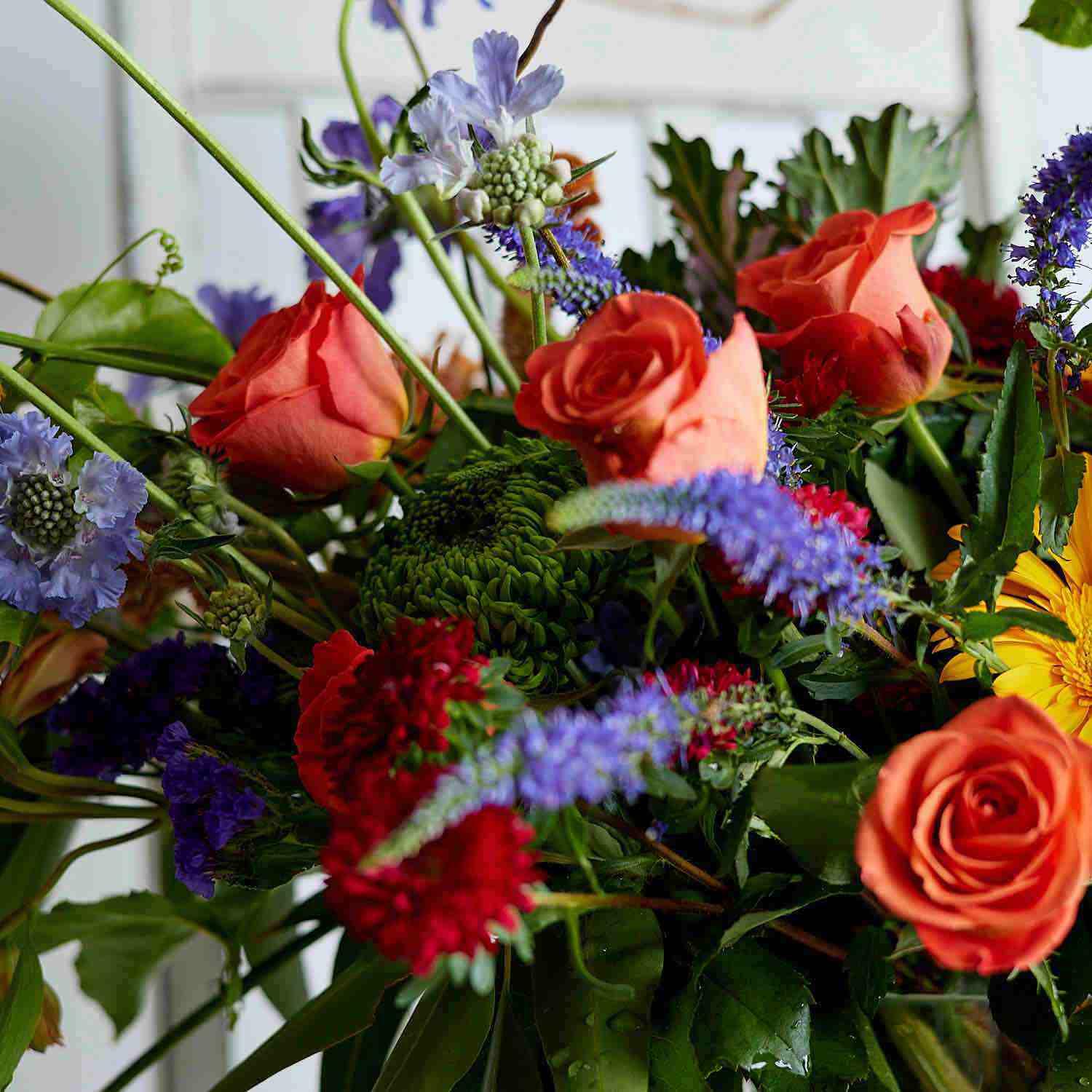 Luxury Flower Delivery of orange roses, lilac scabiosa and gerberas | Fabulous Flowers