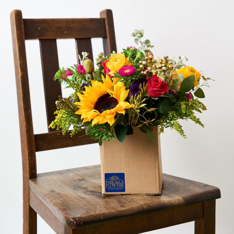 Sunflower Posy with red roses and asters from Fabulous_Flowers