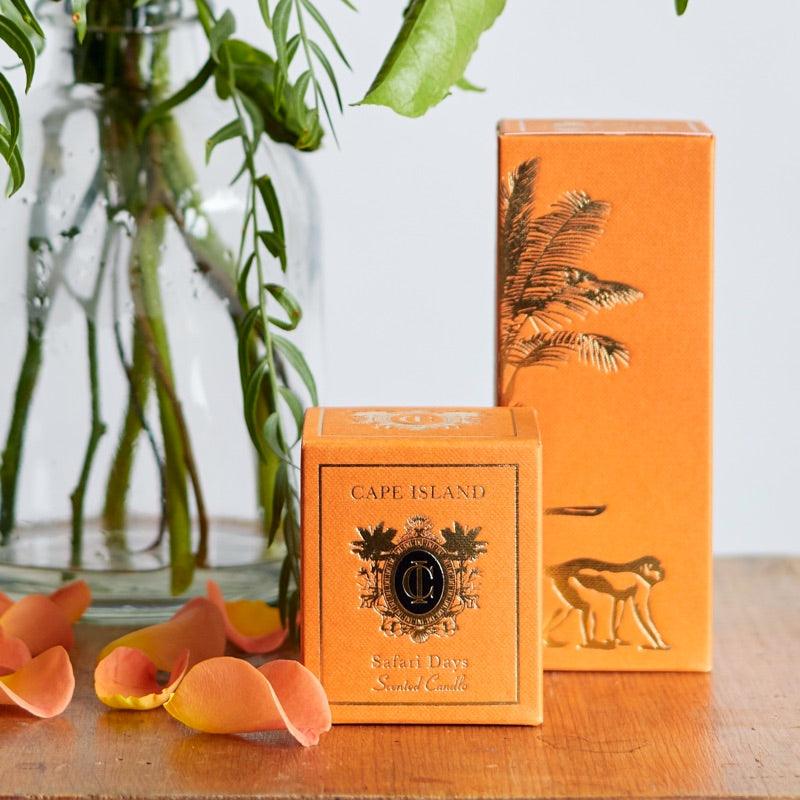 Cape Safari Gift Set with orange gerbera arrangement and Cape Island candles | Fabulous Flowers