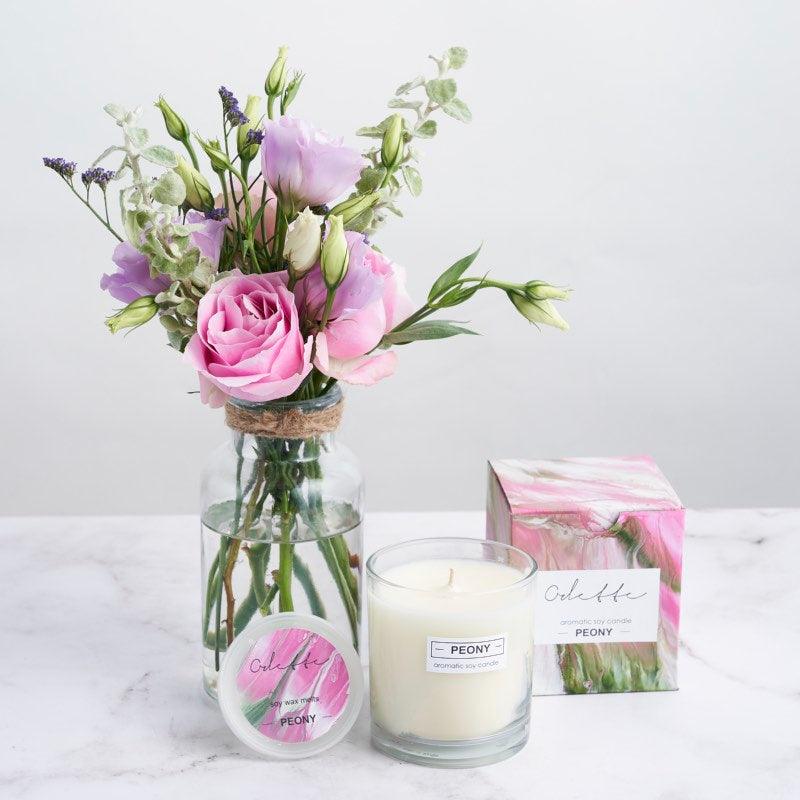 Odette Peony soy candle Flowers in glass vase Wax melt | Fabulous Flowers and Gifts Near Me