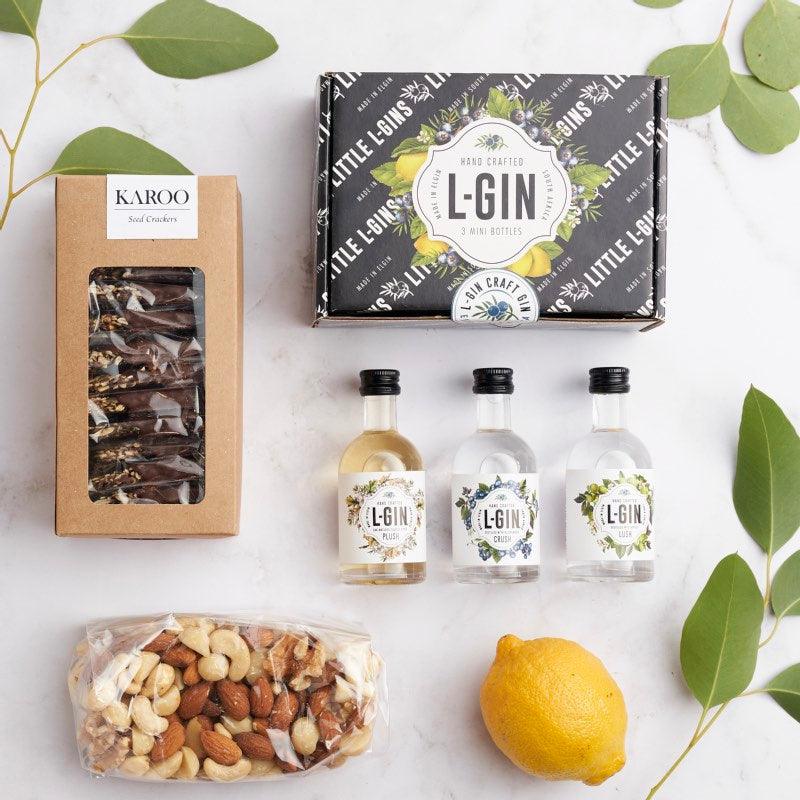 L-Gins gift set Mixed nuts Lemon Karoo crackers | Fabulous Flowers and Gifts