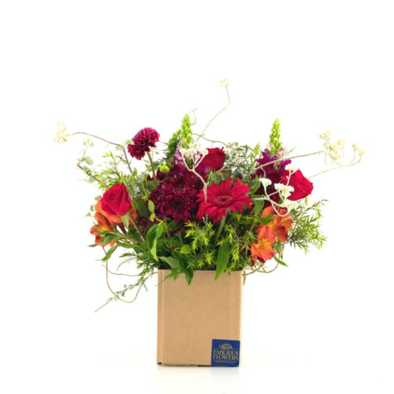 Cape Town posy box with red and orange flowers - Fabulous Flowers