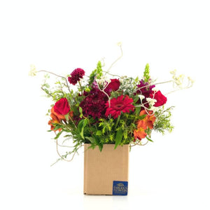 Cape Town posy box with red and orange flowers - Fabulous Flowers
