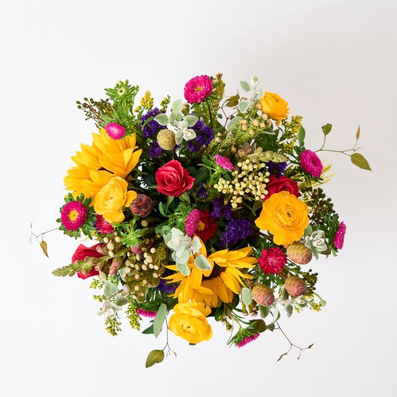 Sunflower Posy with red roses and asters from Fabulous_Flowers
