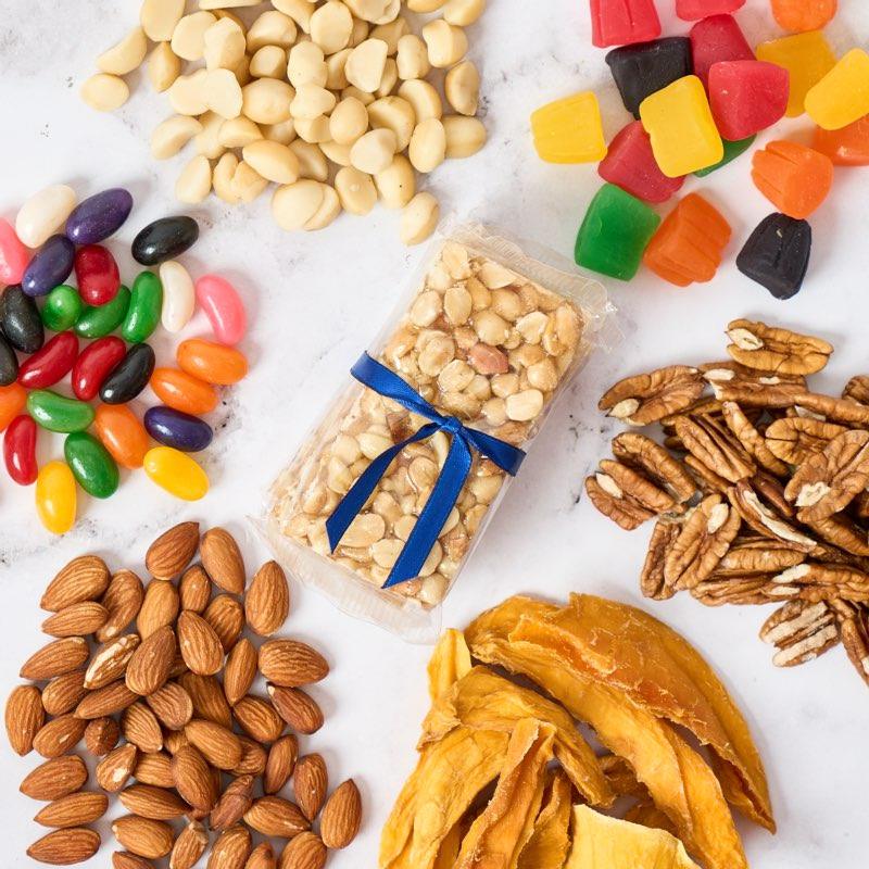 250g Pecan Nuts 500g Fruit Gums 500g Jelly Beans 250g Almonds 250g Macadamia Nuts 250g Dried Sliced Mango for nationwide delivery from Fabulous Flowers and Gifts