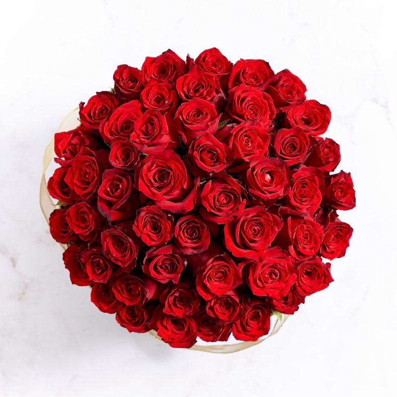 Vibrant red roses in golden lace box | Fabulous Flowers