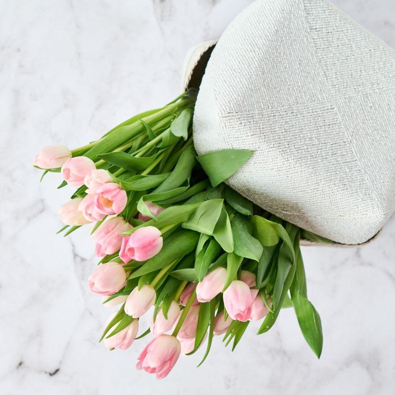 The Clifton is a bespoke beaded box from Bali gift with fresh pink tulips. This is an elegant creation for sophisticated friends and top corporate clients from Fabulous Flowers and Gifts.  