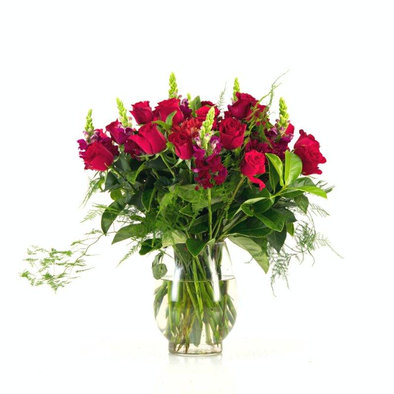 Exquisite 24 Red red, snapdragons and greenery flower arrangement in vase