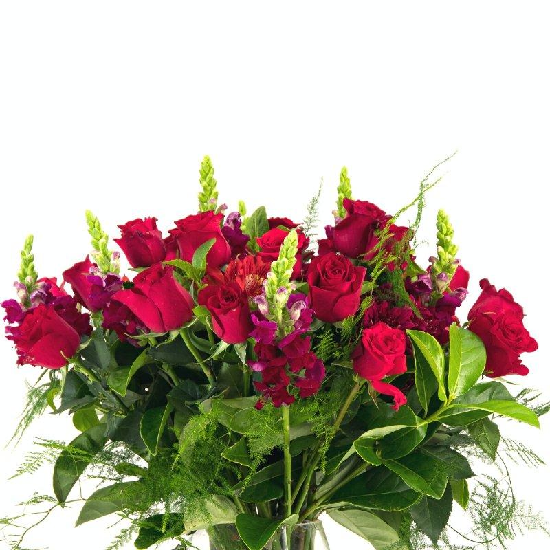Exquisite 24 Red red, snapdragons and greenery flower arrangement in vase