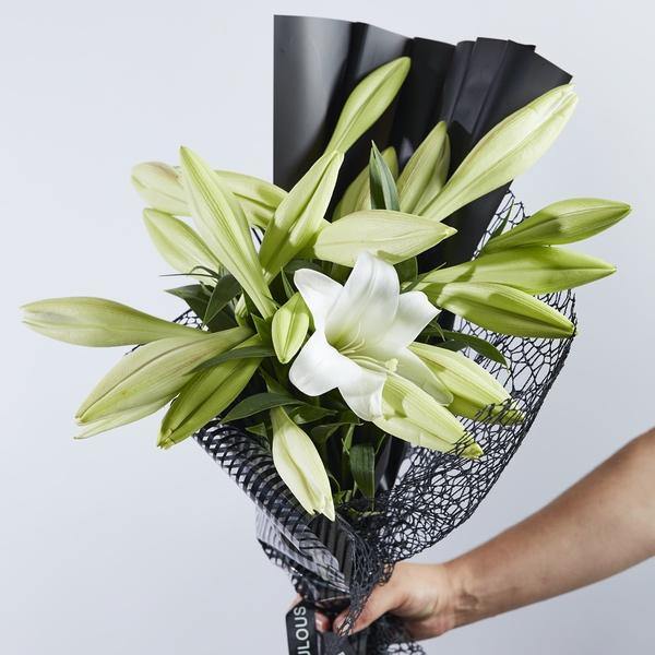 St Joseph lilies, cape town flower delivery, wrapping, sympathy, elegant