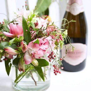 Bubbles and Pink with pink roses, lisianthus and alstroemeria with garden greenery. - Fabulous Flowers Cape Town Flower Delivery