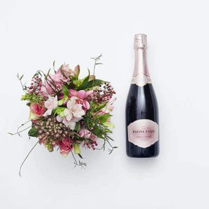 Bubbles and Pink with Kleine Zalze MCC Brut NV and pink flowers - Fabulous Flowers Cape Town Flower Delivery